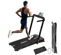 Sport24 Home Folding Treadmill, Auto-Incline Running Machine, 1-16km/h 5 in 1 Foldable, 120kg Limit, Bottle Holder, Apps, Speaker, Work Tray, Handle, LED Display, 4.5HP Quiet Motor (Black)