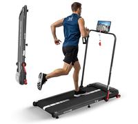 Sport24 Walking Pad Treadmill, 120kg Capacity, Foldable with Incline Bottle Holder, App, Speaker, Under Desk Running Machine 1-12km/h for Home with Handle LED Display, Low Noise 2.5HP Remote Control