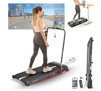 Sport24 Walking Pad Treadmill, Foldable with Incline 120kg Capacity, Bottle Holder, App, Speaker, Under Desk Running Machine for Home with Handle LED Display 1-12km/h, Low Noise 2.5HP Remote Control