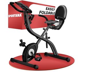 SPORTANA® Eagle 3 Foldable Exercise Bike | 2x Exercise Band | Adjustable Resistance Home Gym Equipment 10 Levels Pilates Equipment Static Electric Bike Battery Operated LCD Display | Home Gym Workouts