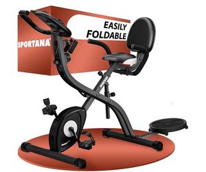 SPORTANA® Eagle 3 Foldable Exercise Bike | 2x Exercise Band | Adjustable Resistance Home Gym Equipment 10 Levels Pilates Equipment Static Electric Bike Battery Operated LCD Display | Home Gym Workouts