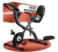 SPORTANA® Eagle 4 Foldable Exercise Bike | 2x Exercise Band | Adjustable Resistance Home Gym Equipment 10 Levels Pilates Equipment Static Electric Bike Battery Operated LCD Display | Home Gym Workouts
