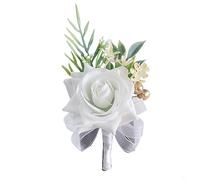SPORTARC Artificial Wrist Flower, White Roses, Wedding & Birthday Corsage, 1 Count, Classic & Elegant Style, Wrist Flower
