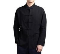 SPORTARC Chinese Traditional Kung Fu Tai Chi Coat Jacket Men's Tang Suit Uniform, Button Up, Stand Collar (L Black)
