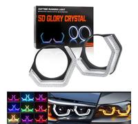 SPORTARC RGB Headlight Lens, Angel Eyes Ring, for BMW Bi Xenon Projector, APP Control RGB Color, Turn Signal Function, 2.5 3 Inch, 2 Pack