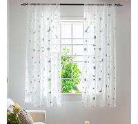 SPORTARC Semi Sheer Window Curtains 1M Long for Girls Room Bedroom Pretty Pattern Moon And The Stars Sheer Curtains Tulle Curtains Voile, 1 Panels, 1m*1.
