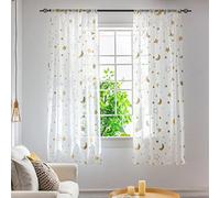 SPORTARC Semi Sheer Window Curtains 1M Long for Girls Room Bedroom Pretty Pattern Moon And The Stars Sheer Curtains Tulle Curtains Voile, 1 Panels, 1m*1.