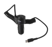 SPORTARC USB Car Charger, Fast Charging 75W PD & QC3.0 with Built-in USB-C Coil Cable, LED Light, for iPhone iPad Samsung Galaxy, Black