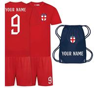 Sportees Personalised England Cup Style Red England Away Football Kit with Free Bag for Boys and Girls - 7/8 Years
