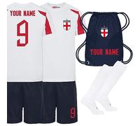 Sportees Personalised England Style Contrast Football Shirt, Shorts, Bag & Socks for England Fans Unisex Boys and Girls Kit Playwear - 5/6 Years
