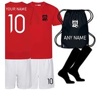 Sportees Personalised Little Devils Manchester Style Football Kit with Free Socks & Bag Utd Fans 3 to 13-Year-Old - 3/4 Years Red