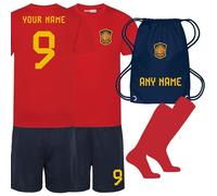 Sportees Personalised Spain Cup Style Football Kit with Free Socks & Bag for Spain Football Boys Girls Best Gift for Child - 5/6 Years Red