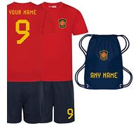 Sportees Personalised Unisex Kids Spain Football Kit - Red & Navy Blue Cup Home Jersey, Shorts and Bag - 5/6 Years