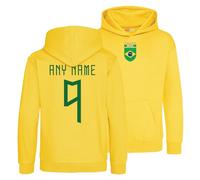 Sportees Retro Personalised Brazil Style Yellow & Green Football Hoody For Brazilian Fans Footy Gift For Boys And Girls 12/13 Years Old