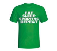 Sporting CP Junior Eat Sleep Sporting Lisbon Repeat T-Shirt in Green | Size: 5-6 Years Sporting CP Green 5-6 Years