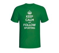 Sporting CP Junior Keep Calm & Follow Sporting Lisbon T-Shirt in Green | Size: 7-8 Years Sporting CP Green 7-8 Years
