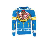Sporting Profiles Bullseye TV Show Darts Official Christmas Blue KNITTED Jumper Bully (XL)