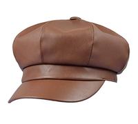Sportmusies 8 Panels Newsboy Caps for Women, PU Leather Cabbie Painter Hat Gatsby Ivy Beret Cap, 02brown, One Size