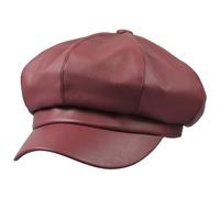 Sportmusies 8 Panels Newsboy Caps for Women, PU Leather Cabbie Painter Hat Gatsby Ivy Beret Cap, 03red, One Size