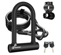 Sportneer Bike Lock: 17mm Heavy Duty Bike D Lock with 5Ft/1.2M High Security Steel Cable&Sturdy Mounting Bracket&Key Anti Theft Bicycle Locks for Road Bike, Electric Bike, Mountain Bike, Folding Bike