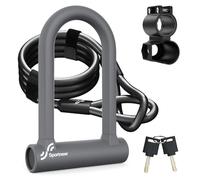 Sportneer Bike Lock: 17mm Heavy Duty Bike D Lock with 5Ft/1.2M High Security Steel Cable&Sturdy Mounting Bracket&Key Anti Theft Bicycle Locks for Road Bike, Electric Bike, Mountain Bike, Folding Bike