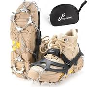 Sportneer Crampons Ice Cleats Traction, 19 Spikes Stainless Steel Non-Slip Ice Snow Grips for Shoes Boots, Safe Protection for Walking, Jogging, Climbing, Fishing, Mountaineering, Hiking, Black, XL