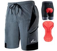 Sportneer Men's Cycling Shorts, Mountain Bike Shorts, Lightweight and Baggy with Zipper Pockets, 3D Padding, Waterproof Fabric, Reflective Strips, L, Grey