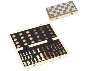 SPORTNOW 15 Inch Wooden Chess Set with Draughts Board Game 2 in 1 Brown