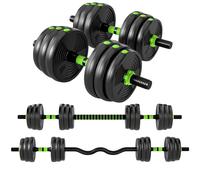 Sportnow 20 Kg 3-In-1 Adjustable Dumbbell & Barbell Set With Ez Bar, Green Multi