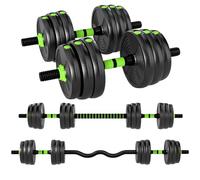 SPORTNOW 20 kg 3-in-1 Adjustable Dumbbell & Barbell Weights Set Green | Free Weights Set with EZ Bar, Connecting Rod, Non-Slip Grip for Home Gym Strength Training