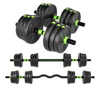 SPORTNOW 3-in-1 Adjustable Dumbbell & Barbell Weights Set Green | Free Weights Set with EZ Bar, Connecting Rod, Non-Slip Grip for Home Gym Strength Training