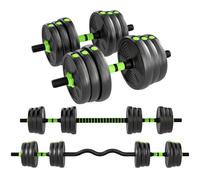 SPORTNOW 25 kg 3-in-1 Adjustable Dumbbell & Barbell Weights Set Green | Free Weights Set with EZ Bar, Connecting Rod, Non-Slip Grip for Home Gym Strength Training