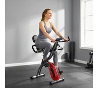 SPORTNOW 3-In-1 Folding Exercise Bike with Resistance Bands, Indoor Stationary Bike with Bluetooth App, Quiet 8-Level Magnetic Resistance, LCD Display, Pulse Sensor, Adjustable Seat, Wheels, Red
