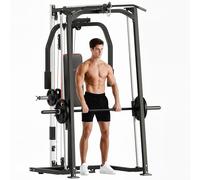 SPORTNOW 3-In-1 Smith Machine, Multifunctional Power Cage with Dual Cable Pulley System, Chest Press Station, 17-Level Squat Rack and Barbell Bar, Home Gym System
