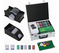 SPORTNOW 300-Piece Poker Chips Set with Card Shuffler and Shoe Silver