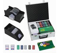 SPORTNOW 300-Piece Poker Chips Set with Card Shuffler and Shoe Silver | ABS Case, Casino Texas Holdem Poker Set with Mat, 11.5g Chips, Two Decks of Cards, Dealer, Blind Buttons, Five Dices
