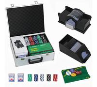 Sportnow 300-Piece Texas Holdem Poker Chips Set With Card Shuffler And Shoe In Silver Silver