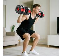 SPORTNOW 4-in-1 Adjustable Weight Dumbbells Set, 20kg Free Weights Set, Red - Red - 100L x 18W x 18H cm - 20