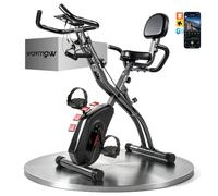 SPORTNOW 4-In-1 Folding Exercise Bike with Bluetooth App, Wheels | Indoor Stationary Bike, Resistance Bands, Quiet 8-Level Magnetic Resistance, LCD Display, Pulse Sensor, Adjustable Seat