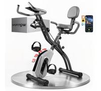SPORTNOW 4-In-1 Folding Exercise Bike with Bluetooth App, Wheels | Indoor Stationary Bike, Resistance Bands, Quiet 8-Level Magnetic Resistance, LCD Display, Pulse Sensor, Adjustable Seat