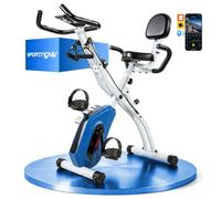 SPORTNOW 4-In-1 Folding Exercise Bike with Bluetooth App, Wheels | Indoor Stationary Bike, Resistance Bands, Quiet 8-Level Magnetic Resistance, LCD Display, Pulse Sensor, Adjustable Seat
