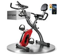 SPORTNOW 4-In-1 Folding Exercise Bike with Bluetooth App, Wheels, Red