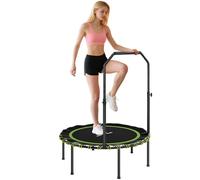SPORTNOW 40'' Foldable Fitness Trampoline, Mini Trampoline Bungee Rebounder with 5-Level Adjustable Handle for Adults Indoor Outdoor Exercise, Green