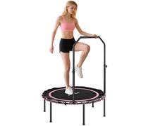 SPORTNOW 40'' Foldable Fitness Trampoline, Mini Trampoline Bungee Rebounder with 5-Level Adjustable Handle for Adults Indoor Outdoor Exercise, Pink