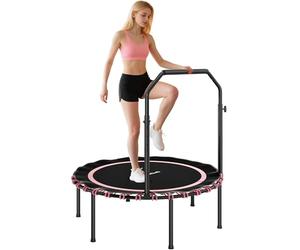 SPORTNOW 40'' Foldable Fitness Trampoline, Mini Trampoline Bungee Rebounder with 5-Level Adjustable Handle for Adults Indoor Outdoor Exercise, Max Load 150kg, Pink