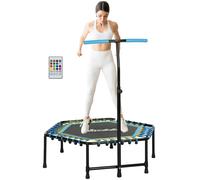 45" Fitness Trampoline with Adjustable Handle, LED Lights, Blue SPORTNOW Blue One Size