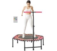 SPORTNOW 45" Fitness Trampoline with Adjustable Handle, Mini Trampoline for Adults with LED Lights, Bungee Rebounder for Indoor Exercise Workout, Max Load 220lbs, Pink
