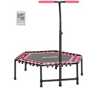 SPORTNOW 45" Fitness Trampoline with Adjustable Handle, Mini Trampoline for Adults with LED Lights, Bungee Rebounder for Indoor Exercise Workout, Max Load 220lbs, Pink