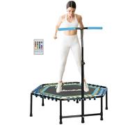 SPORTNOW 45" Fitness Trampoline with Adjustable Handle, Mini Trampoline for Adults with LED Lights, Bungee Rebounder for Indoor Exercise Workout, Max Load 220lbs, Blue