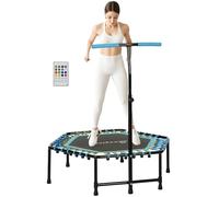 SPORTNOW 45" Fitness Trampoline with Adjustable Handle, Mini Trampoline for Adults with LED Lights, Bungee Rebounder for Indoor Exercise Workout, Max Load 220lbs, Blue